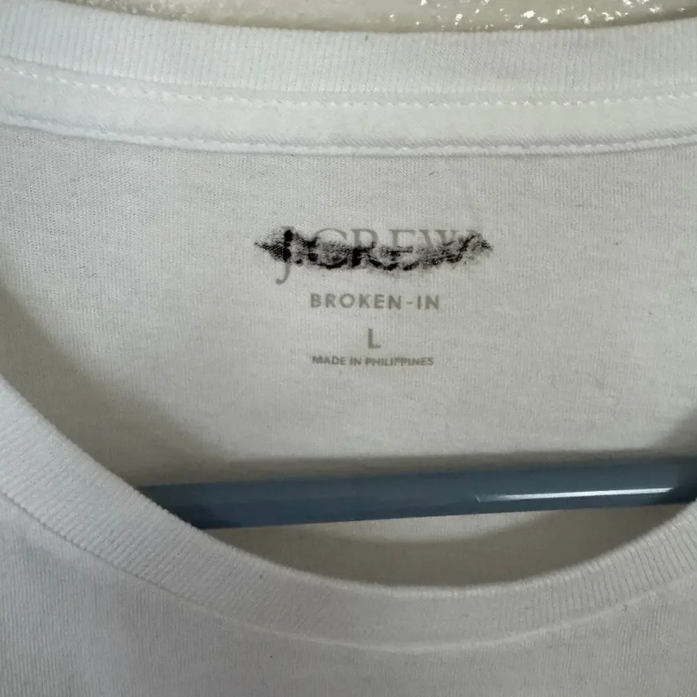 J.Crew Broken-In Short Sleeve Pocket Shirt Mens L White Crewneck Pullover Cotton